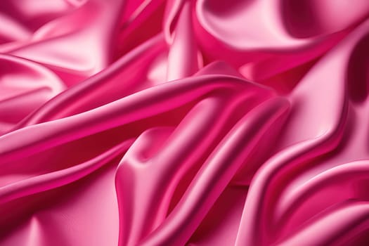 Closeup of rippled pink satin fabric texture background.Smooth elegant pink silk or satin texture can use as background