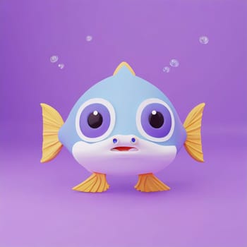 cute little baby fish  with big black eyes. Fantasy monster. Small Funny Cartoon character. Fairy tale. Isolated on black background.