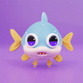 cute little baby fish  with big black eyes. Fantasy monster. Small Funny Cartoon character. Fairy tale. Isolated on black background.