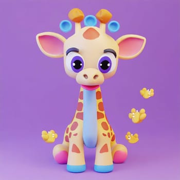 cute little baby giraffe  with big black eyes. Fantasy monster. Small Funny Cartoon character. Fairy tale. Isolated on black background.