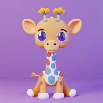 cute little baby giraffe  with big black eyes. Fantasy monster. Small Funny Cartoon character. Fairy tale. Isolated on black background.