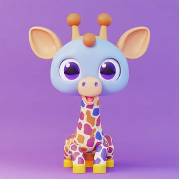 cute little baby giraffe  with big black eyes. Fantasy monster. Small Funny Cartoon character. Fairy tale. Isolated on black background.