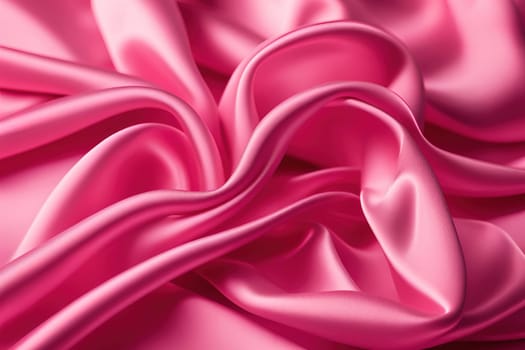 Closeup of rippled pink satin fabric texture background.Smooth elegant pink silk or satin texture can use as background
