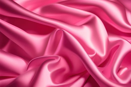 Closeup of rippled pink satin fabric texture background.Smooth elegant pink silk or satin texture can use as background