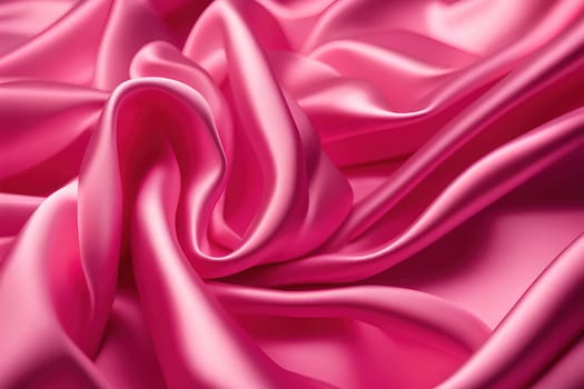 Closeup of rippled pink satin fabric texture background.Smooth elegant pink silk or satin texture can use as background