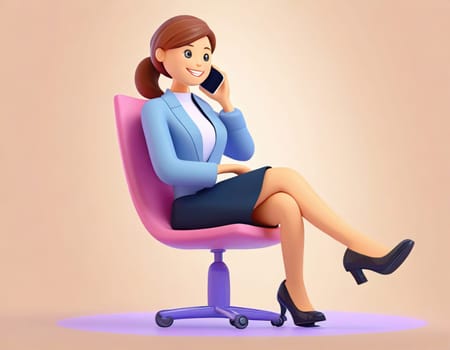 3D Character Office worker on telephone conversation, sitting in a portable chair