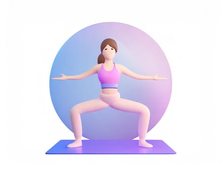 3D Character with fitness yoga, Yoga in standing position, fitness cartoon practice yoga.
