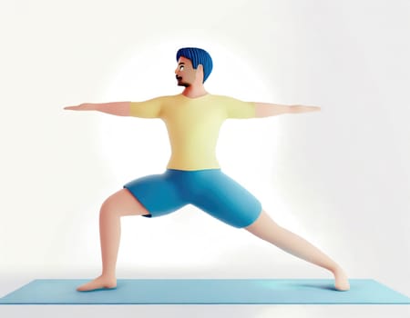 3D Character with fitness yoga, Yoga in standing position, fitness cartoon practice yoga.