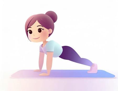 3D Character practicing yoga doing push and press ups plank pose.