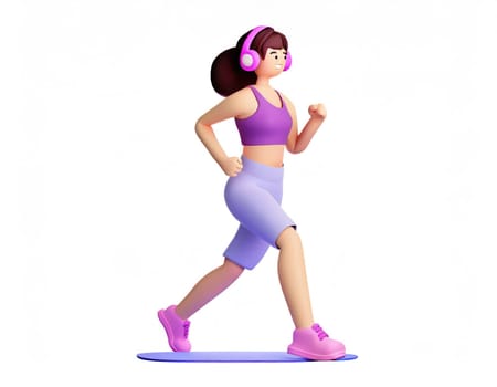 3D Character women with exercise clothes running.