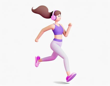 3D Character women with exercise clothes running.