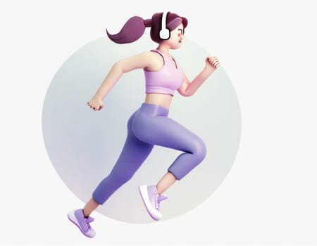 3D Character women with exercise clothes running.