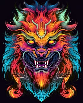 Bright psychedelic monster poster. Horror poster mystical head psychedelic monster. AI Generated.