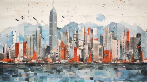 abstract collage art of cityscape view, ai