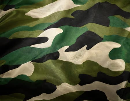 Camouflage texture in a military style on silk fabric. Hight realistics silk.