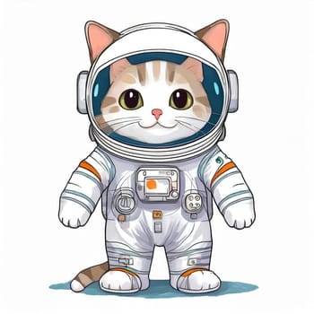 Anime cute a cat in astronaut uniform on flying, white background 