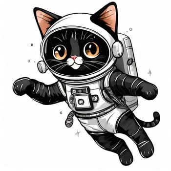 Anime cute a cat in astronaut uniform on flying, white background 