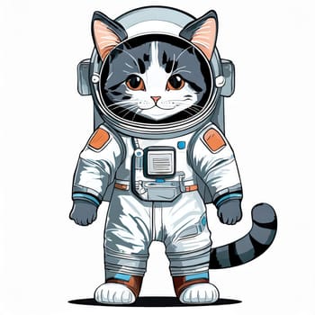 Anime cute a cat in astronaut uniform on flying, white background 