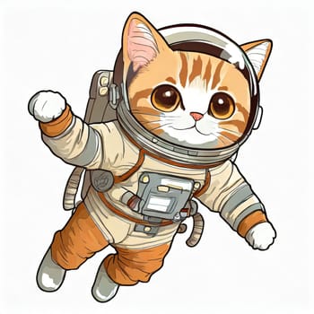 Anime cute a cat in astronaut uniform on flying, white background 