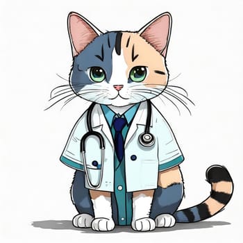 Anime cute a cat in doctor uniform on white background