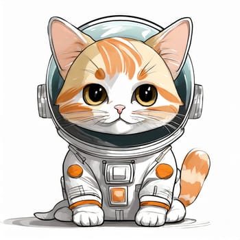 Anime cute a cat in astronaut uniform on flying, white background 