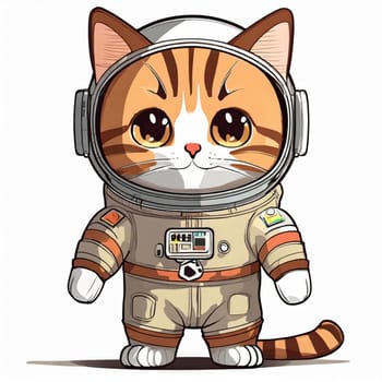 Anime cute a cat in astronaut uniform on flying, white background 