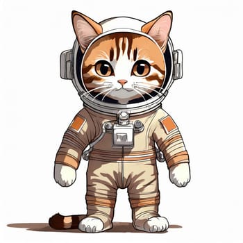 Anime cute a cat in astronaut uniform on flying, white background 