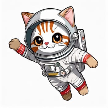 Anime cute a cat in astronaut uniform on flying, white background 