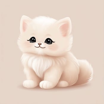 Illustration of a Cute Cartoon Cat in White Beige Color, ideal for Wall Art, Poster, Card, Cat Lovers.