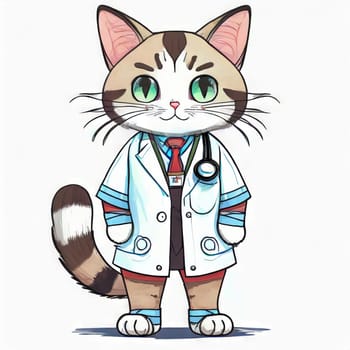 Anime cute a cat in doctor uniform on white background