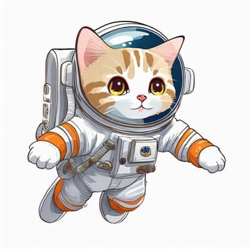 Anime cute a cat in astronaut uniform on flying, white background 