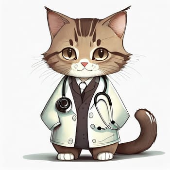 Anime cute a cat in doctor uniform on white background