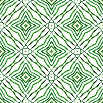 Green geometric chevron watercolor border. Green appealing boho chic summer design. Textile ready worthy print, swimwear fabric, wallpaper, wrapping. Chevron watercolor pattern.