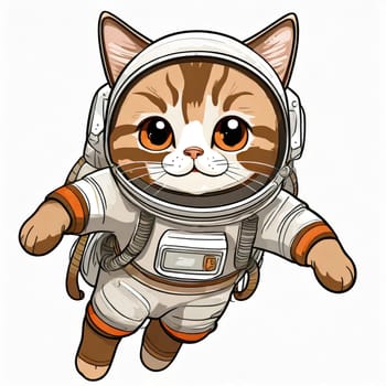 Anime cute a cat in astronaut uniform on flying, white background 