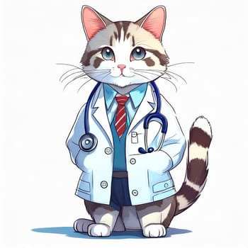 Anime cute a cat in doctor uniform on white background