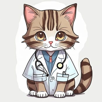 Anime cute a cat in doctor uniform on white background