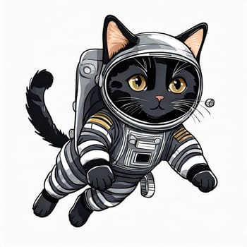 Anime cute a cat in astronaut uniform on flying, white background 