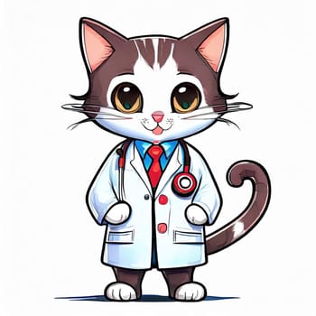 Anime cute a cat in doctor uniform on white background