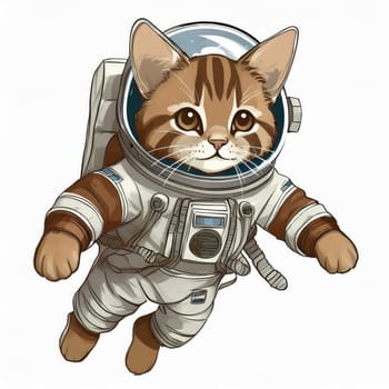 Anime cute a cat in astronaut uniform on flying, white background 