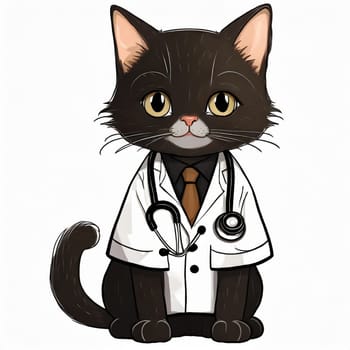 Anime cute a cat in doctor uniform on white background