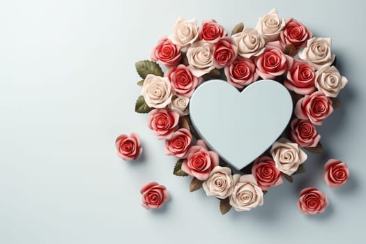 Valentine's Day blank space with gift boxes, roses, red heart, background generative ai