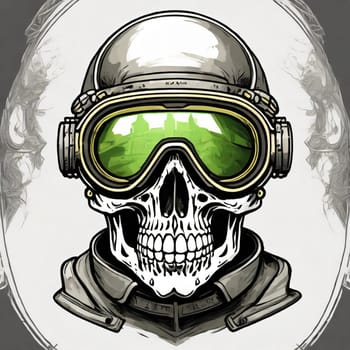 military logo skull night vision goggle, sticker for shirt or product design, on white white background 