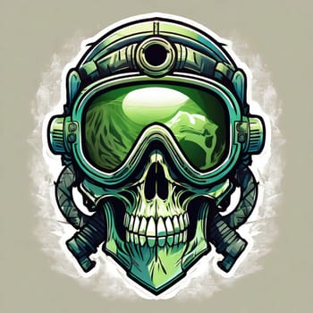 military logo skull night vision goggle, sticker for shirt or product design, on white white background 