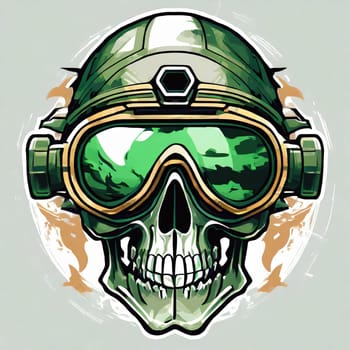 military logo skull night vision goggle, sticker for shirt or product design, on white white background 