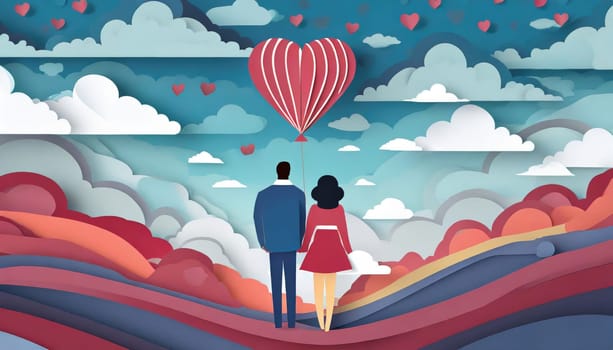 couple with balloon in the sky and cloudy, valentine concept