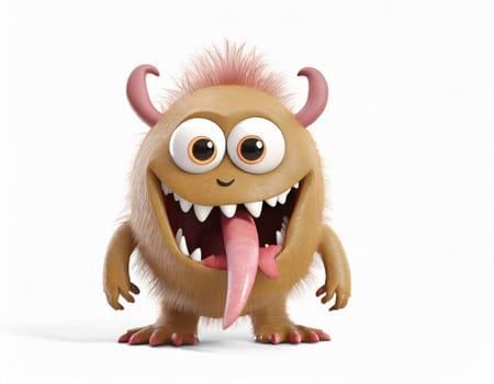 a cute monster with a long tongue, white background