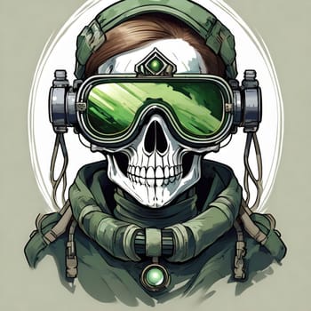 military logo skull night vision goggle, sticker for shirt or product design, on white white background 
