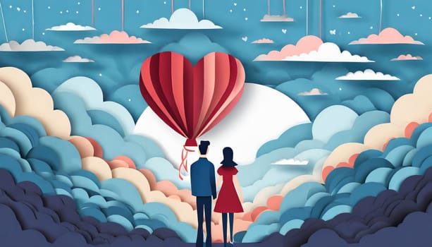 couple with balloon in the sky and cloudy, valentine concept