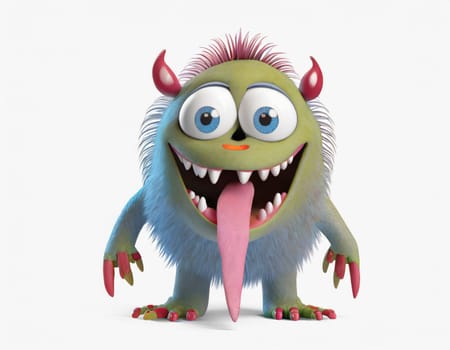 a cute monster with a long tongue, white background