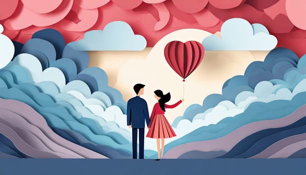 couple with balloon in the sky and cloudy, valentine concept